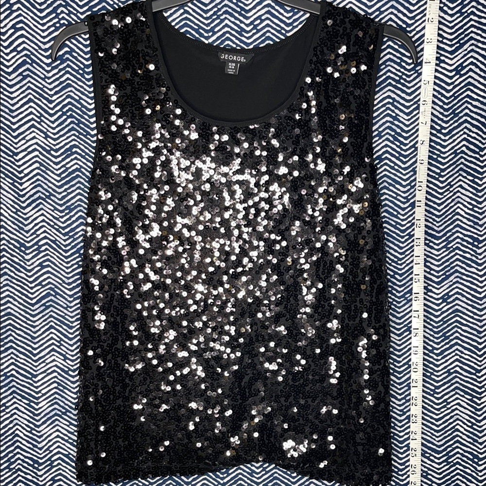 George Sparkling Black Sequin Tank Top Blouse